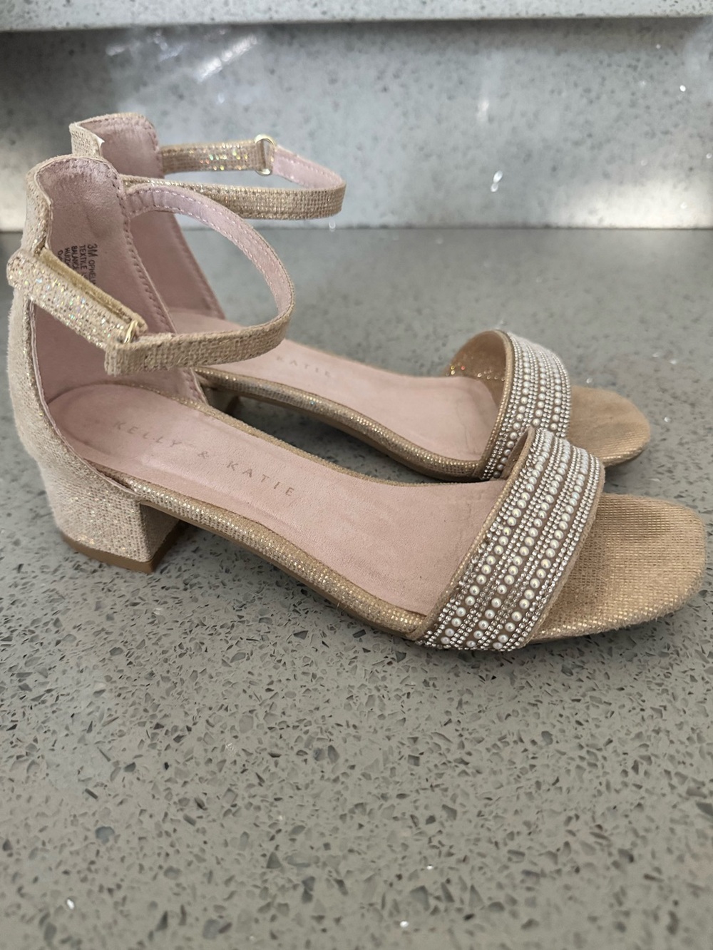 Kelly & Katie Champagne Gold Embellished Block Heel Sandals